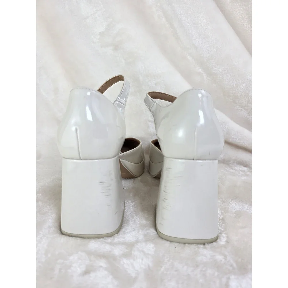 White Patent Platform Chunky Block Heel‎ Mary Jane Shoes Women's Size 6